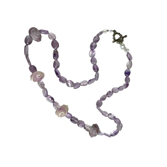 Purple Rose Amethyst Bead Necklace With Toggle Clasp - Picture 6 of 8